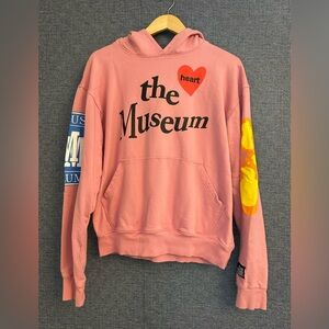 The Museum Pink Graphic Hoodie with Heart and Museum Print